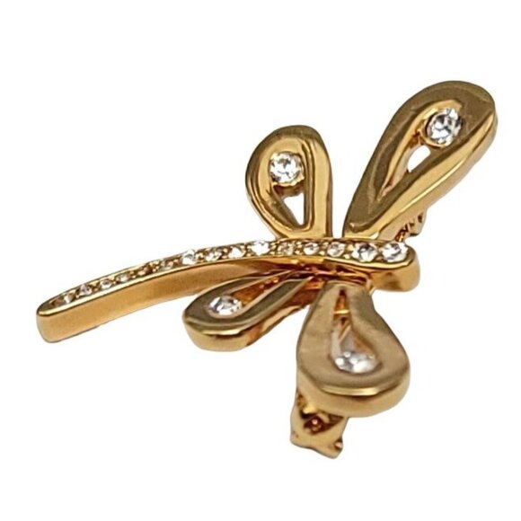 St John Gold Tone Clear Rhinestone Dragonfly Brooch Pin, Signed - Picture 6 of 10